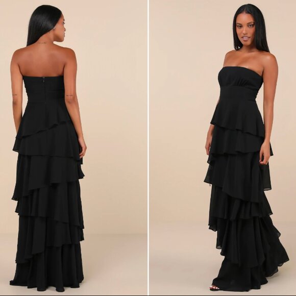 Lulus Black Strapless Tiered Maxi Dress XS – Formal / Gala / Wedding Guest NWT - Picture 2 of 2
